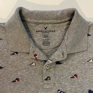 American Eagle Flex Classic Fit Polo Shirt Grey with Sneaker Print